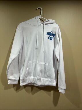 White Fox Boutique White Hoodie with Blue Logo